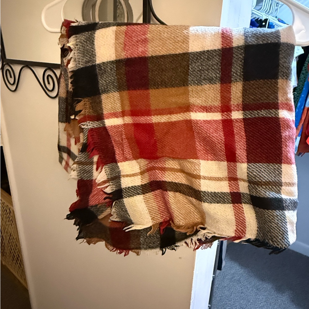 Plaid Throw Blanket in Red, Brown, and Cream